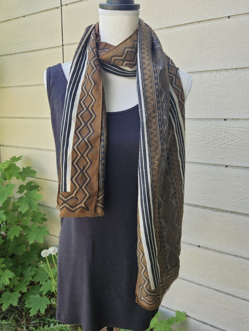 vintage Givenchy lightweight scarf black brown white pattern